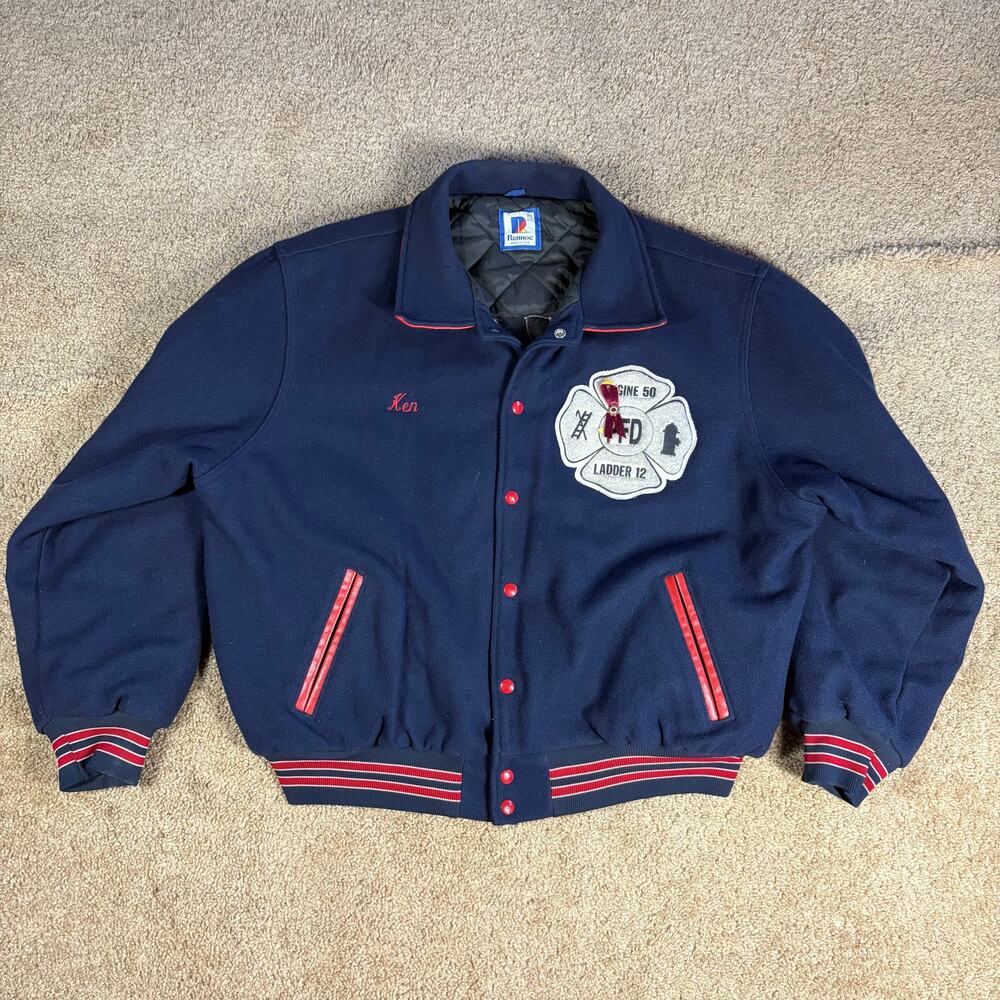 VTG Rennoc Philadelphia FireFighters “KEN” Navy Varsity Jacket Full Snap Sz 2XL‎